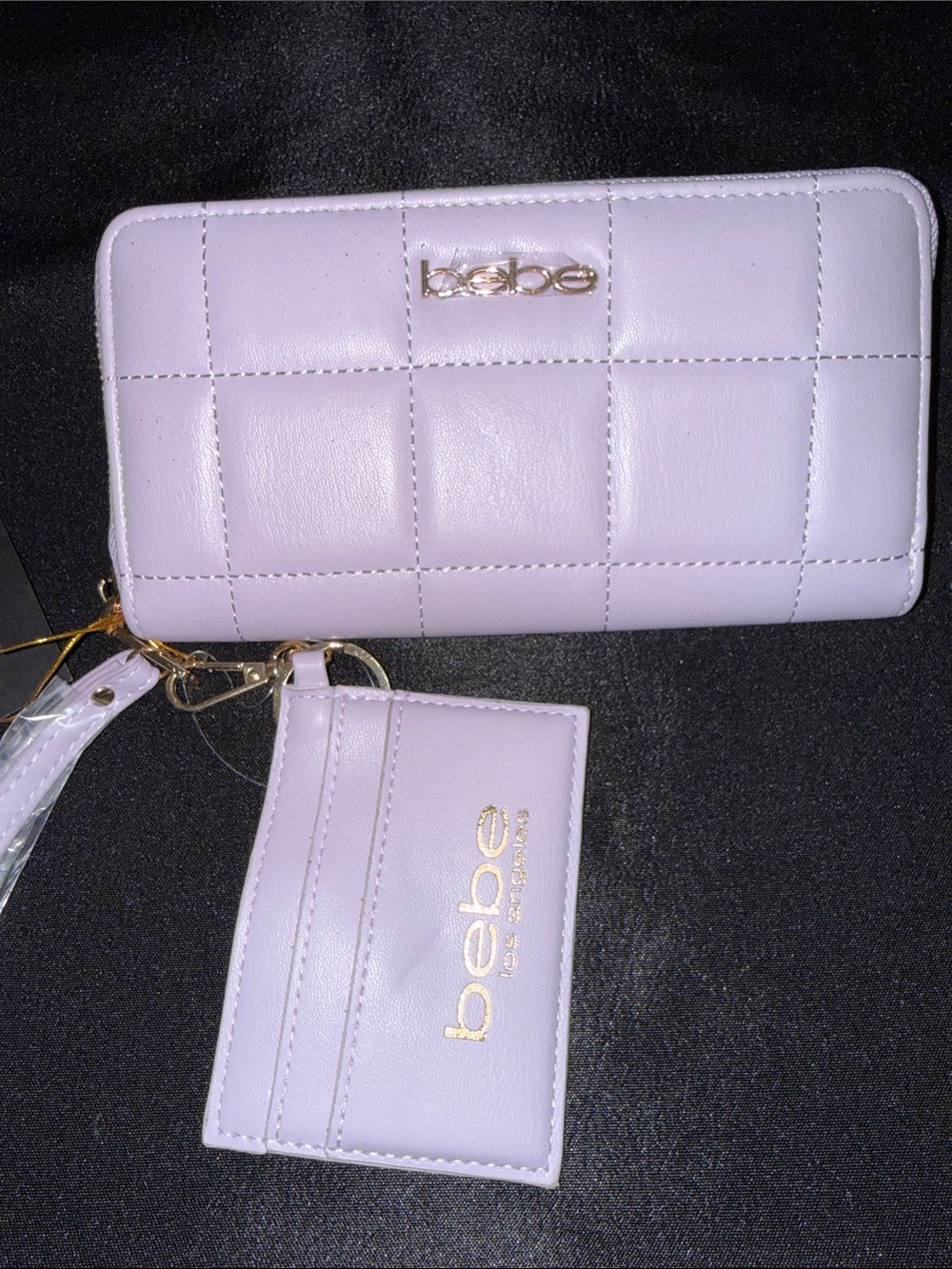 bebe Quilted Lavender Zip Wallet with Detachable Cardholder